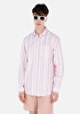 thumb-Regular Fit Shirt Neck Çizgili Erkek Pembe Uzun Kol Gömlek