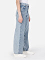 thumb-Regular Fit Yüksel Bel Geniş Paça Kadın Pamuklu Denim Jean Pantolon