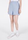 thumb-Regular Fit Orta Bel Cepli Kadın Mavi Şort