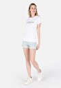 thumb-Slim Fit Yuvarlak Yaka Baskılı Kadın Beyaz Kısa Kol Tişört
