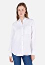 thumb-Regular Fit Shirt Neck Düz Kadın Beyaz Uzun Kol Gömlek