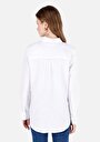 thumb-Regular Fit Shirt Neck Düz Kadın Beyaz Uzun Kol Gömlek