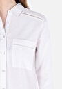 thumb-Regular Fit Shirt Neck Düz Kadın Beyaz Uzun Kol Gömlek