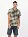 thumb-Slim Fit Shirt Neck Erkek Sarı Kısa Kol Gömlek