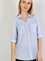 thumb-Regular Fit Shirt Neck  Kadın Mavi Uzun Kol Gömlek
