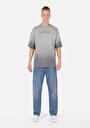 thumb-Oversize Fit Yuvarlak Yaka  Erkek Gri Kısa Kol Tişört