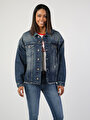 thumb-   Boyfriend Fit Mavi Kadın Jean Ceket