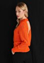 thumb-Regular Fit Yuvarlak Yaka Jakarlı Kadın Turuncu Kazak