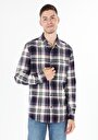 thumb-Slim Fit Shirt Neck Ekoseli Erkek Mor Uzun Kol Gömlek