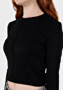 thumb-Slim Fit Yuvarlak Yaka Düz Kadın Siyah Uzun Kol Tişört