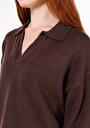 thumb-Regular Fit Polo Yaka Düz Kadın Kahverengi Kazak