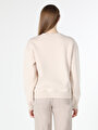 thumb-Regular Fit Yuvarlak Yaka Düz Kadın Ekru Sweatshirt