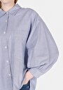 thumb-Relaxed Fit Shirt Neck Çizgili Kadın Mavi ¾ Kol Gömlek