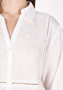 thumb-Regular Fit Shirt Neck Cepsiz Düz Kadın Beyaz Uzun Kol Gömlek