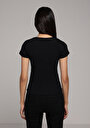 thumb-Slim Fit Yuvarlak Yaka Düz Kadın Siyah Kısa Kol Tişört