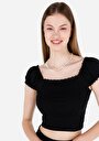 thumb-Slim Fit Derin Yuvarlak Yaka Düz Kadın Siyah Kısa Kol Tişört