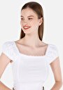 thumb-Slim Fit Derin Yuvarlak Yaka Düz Kadın Beyaz Kısa Kol Tişört