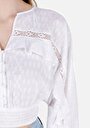 thumb-Regular Fit V Yaka  Kadın Beyaz Uzun Kol Gömlek