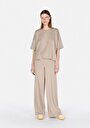 thumb-Regular Fit Orta Bel Düz Kadın Bej Eşofman Altı