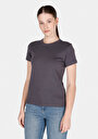 thumb-Slim Fit Yuvarlak Yaka Düz Kadın Antrasit Kısa Kol Tişört