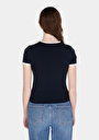 thumb-Slim Fit Yuvarlak Yaka Baskılı Kadın Lacivert Kısa Kol Tişört