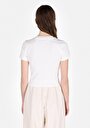 thumb-Slim Fit Yuvarlak Yaka Baskılı Kadın Beyaz Kısa Kol Tişört