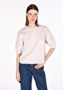 thumb-Regular Fit Yuvarlak Yaka Düz Kadın Bej Kısa Kol Tişört