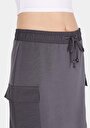 thumb-Slim Fit Düz Bağcıklı Kadın Antrasit Etek