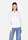 thumb-Regular Fit Shirt Neck Nakışlı Kadın Beyaz Uzun Kol Gömlek