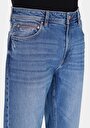 thumb-Regular Fit Orta Bel Düz Paça Erkek Mid İndigo Fermuarlı Denim Jean Pantolon
