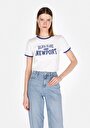 thumb-Slim Fit Yuvarlak Yaka Baskılı Kadın Beyaz Kısa Kol Tişört