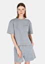 thumb-Regular Fit Yuvarlak Yaka Düz Kadın Gri Kısa Kol Tişört