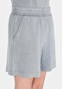 thumb-Regular Fit Orta Bel Düz Kadın Gri Şort