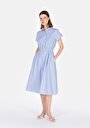 thumb-Regular Fit Çizgili Kadın Mavi Elbise