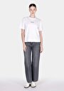 thumb-Regular Fit Yuvarlak Yaka Baskılı Kadın Beyaz Kısa Kol Tişört