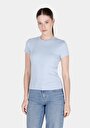 thumb-Slim Fit Yuvarlak Yaka Düz Kadın Mavi Kısa Kol Tişört