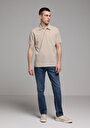 thumb-Regular Fit Polo Yaka Düz Örme Erkek Bej Kısa Kol Tişört