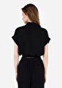 thumb-Regular Fit Pamuklu Shirt Neck Kadın Siyah Kısa Kol Gömlek
