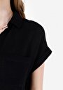 thumb-Regular Fit Pamuklu Shirt Neck Kadın Siyah Kısa Kol Gömlek