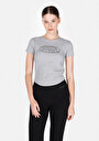 thumb-Slim Fit Yuvarlak Yaka Baskılı Kadın Gri Kısa Kol Tişört