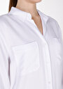 thumb-Viskozlu Regular Fit Shirt Neck Düz Kadın Beyaz Roll-up Gömlek