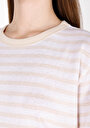 thumb-Regular Fit Yuvarlak Yaka Çizgili Kadın Bej Kısa Kol Tişört