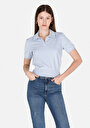 thumb-Slim Fit Polo Yaka Düz Kadın Mavi Kısa Kol Tişört
