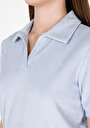 thumb-Slim Fit Polo Yaka Düz Kadın Mavi Kısa Kol Tişört