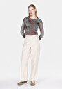 thumb-Regular Fit Yüksel Bel Geniş Paça Kadın Bej  Pantolon
