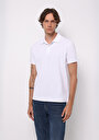 thumb-Regular Fit Polo Yaka Düz Erkek Beyaz Pamuklu Cepsiz Kısa Kol Tişört