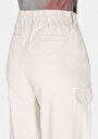 thumb-Regular Fit Yüksel Bel Geniş Paça Kadın Bej  Pantolon