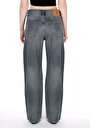 thumb-Regular Fit Yüksel Bel Geniş Paça Kadın Gri Jean Pantolon