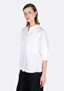 thumb-Regular Fit Shirt Neck Düz Kadın Beyaz ¾ Kol Gömlek