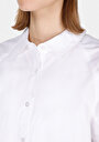 thumb-Regular Fit Shirt Neck Düz Kadın Beyaz ¾ Kol Gömlek
